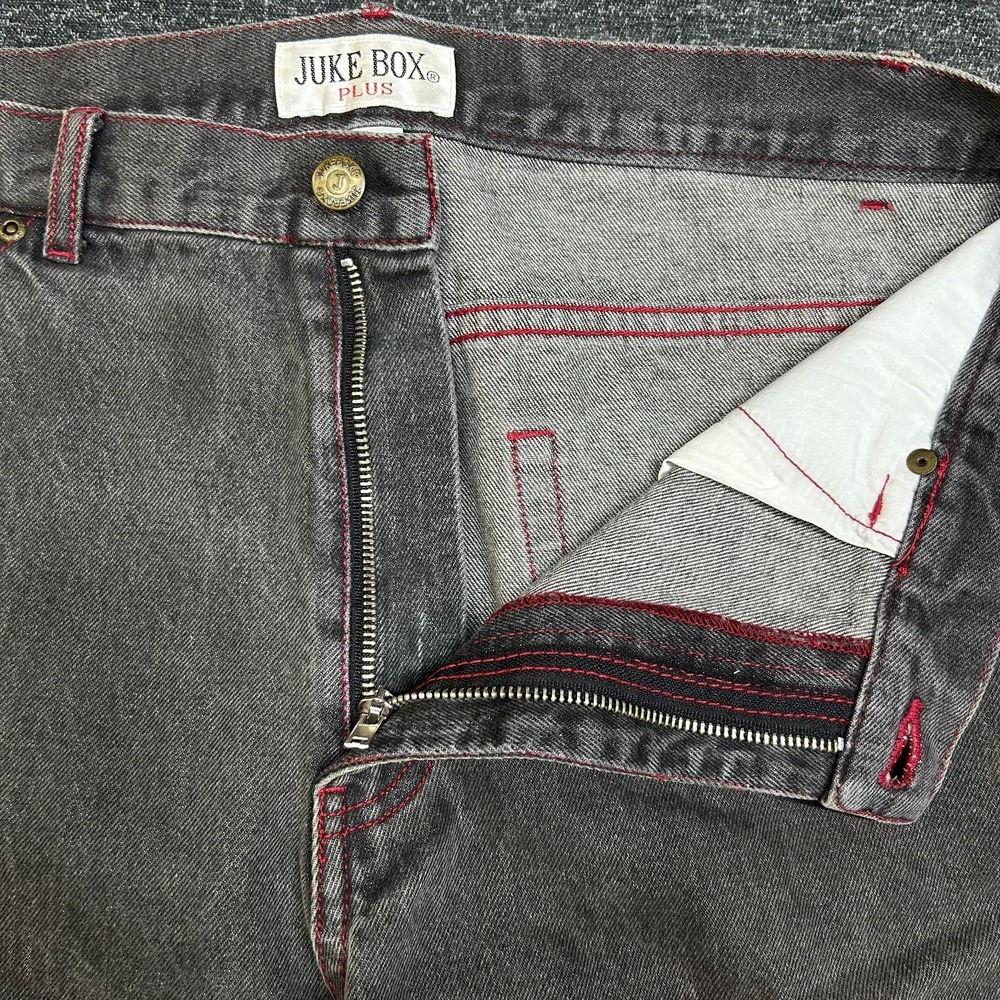 Juke Box Jeans Women 16 Black Good Vintage High Rise Straight Red Stitch Denim - Picture 8 of 15
